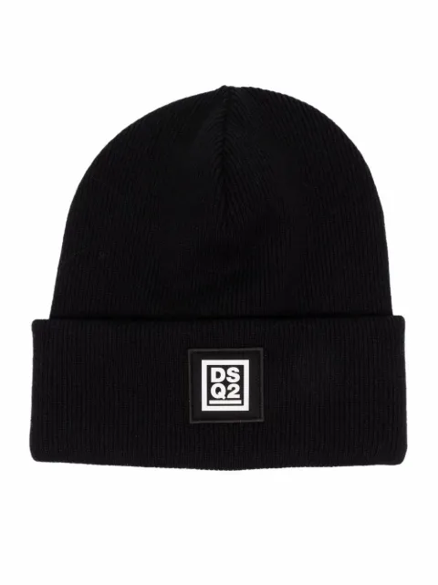 DSQUARED2 logo-patch knitted beanie hat Black KNM000101W05503