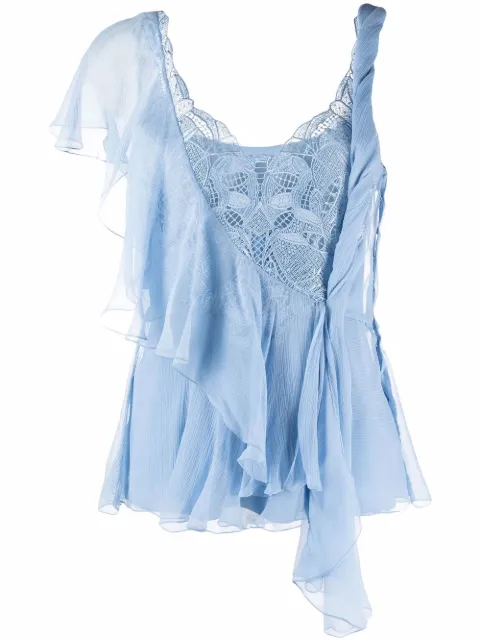Alberta Ferretti ruched lace detail top Blue A08041614