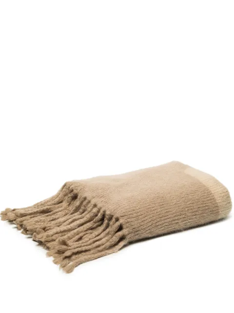 Off-White logo-intarsia fringed blanket Neutrals OHZL013G20KNI0016061