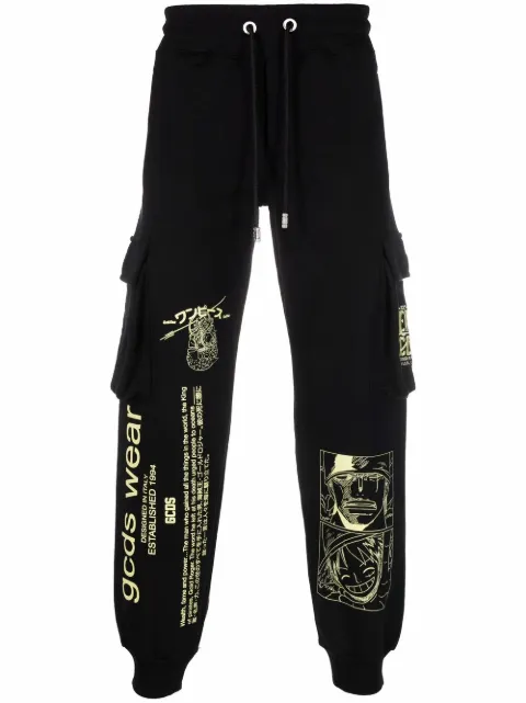 GCDS graphic-print cotton track pants Black OP22M390606