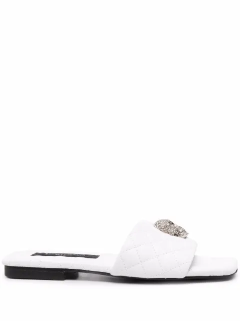 Philipp Plein crystal-skull flat sandals White PABSWSA0512PLE010N