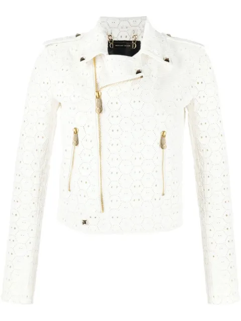 Philipp Plein Sangallo leather biker jacket White PABCWLB0918PLE010N