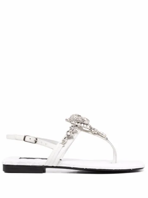 Philipp Plein crystal-skull flat sandals White PABSWSA0525PLE010N