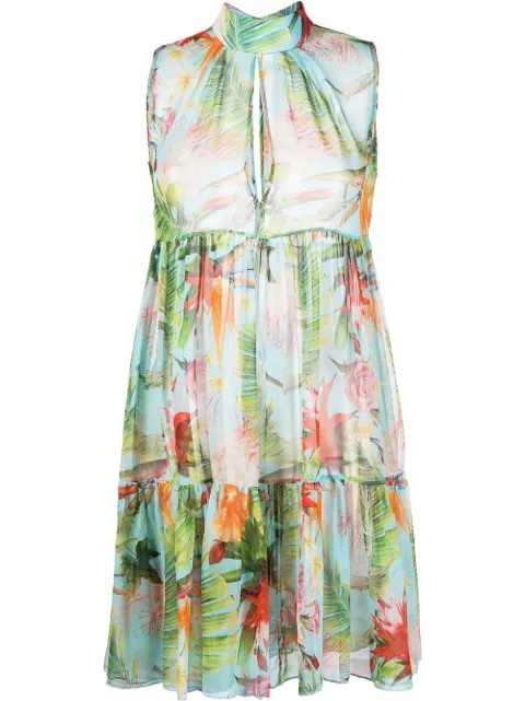 Philipp Plein Georgette short dress with flower Blue PABCWRG2093PTE003N