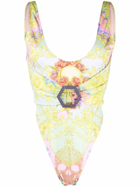 Philipp Plein skull-print swimsuit Pink PABCWMX0220PTE003N