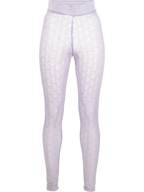Philipp Plein monogram-pattern leggings Purple PABCWRT1105PTE003N
