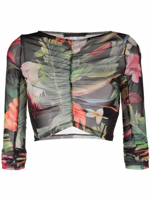 Philipp Plein Flowers long-sleeve top Green PABCWRK0337PTE003N