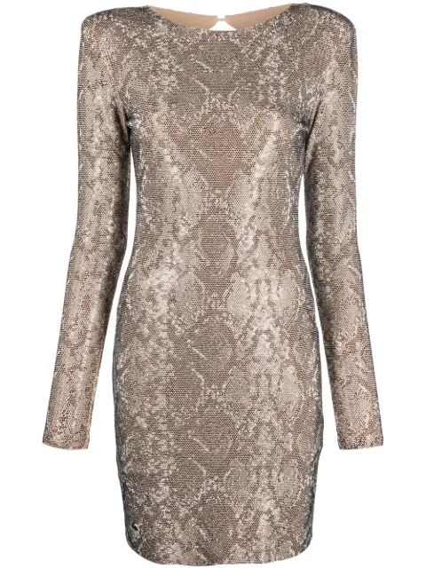 Philipp Plein Python-print crystal mini dress Neutrals PABCWRG2144PJY002N