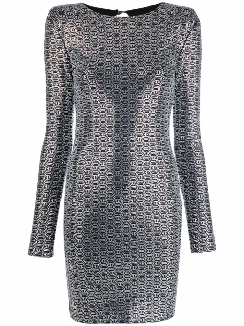 Philipp Plein Crystal-embellished long-sleeve mini dress Black PABCWRG2150PTE003N