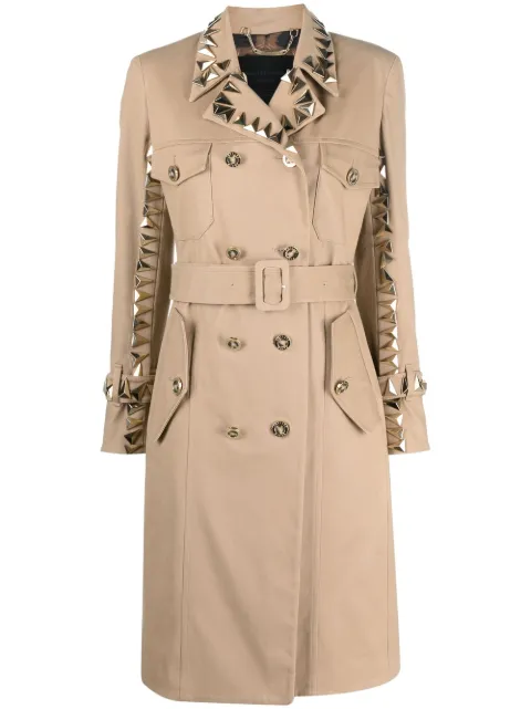 Philipp Plein studded belted trench coat Neutrals PABCWRA0500PTE003N