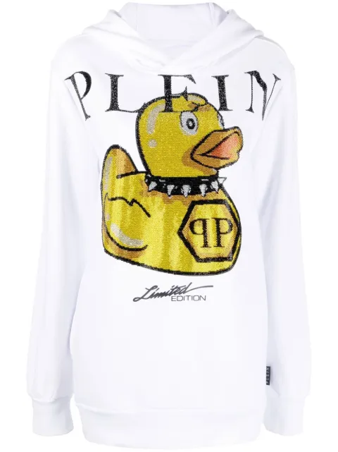 Philipp Plein logo graphic-print hoodie White PABCWJB1498PJO002N