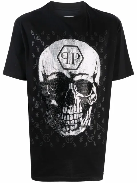 Philipp Plein gem-embellished skull logo-graphic T-shirt Black PABCUTK0200PJY002N