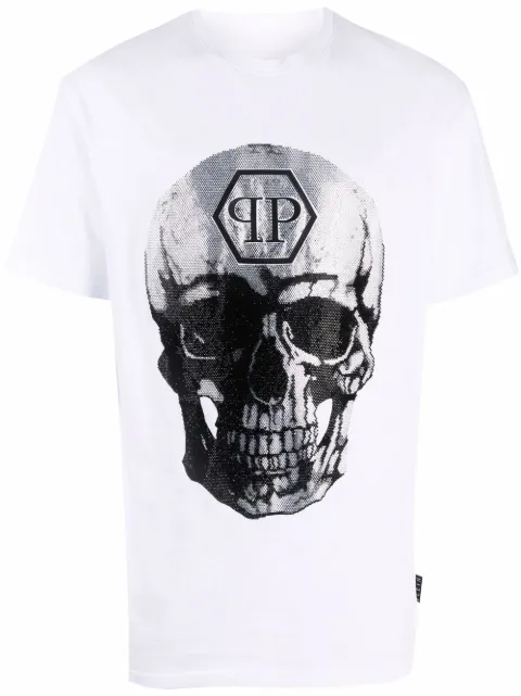 Philipp Plein gem-embellished skull logo-graphic T-shirt White PABCUTK0200PJY002N