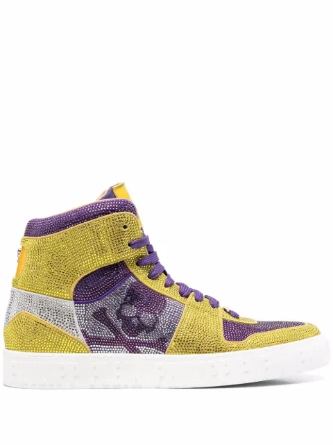 Philipp Plein hi-top sneakers Notorious Crystal Skull with crystals Yellow PABSUSC0192PLE010N