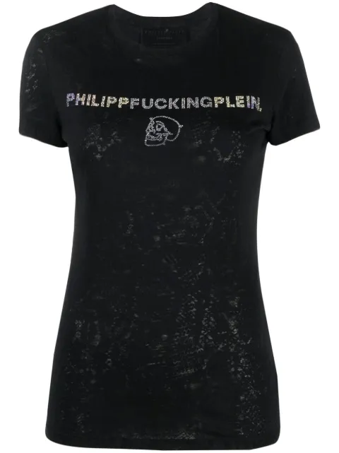 Philipp Plein rhinestone-embellished cotton T-shirt Black PABCWTK2477PJY002N