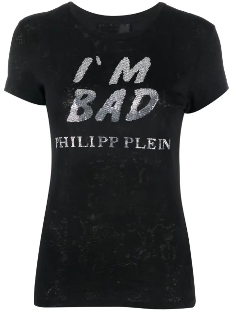 Philipp Plein logo-print sequin-detail T-shirt Black PABCWTK2473PJY002N