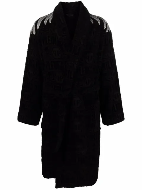 Philipp Plein beaded eagle bath robe Black PABCUMG0014PTE003N