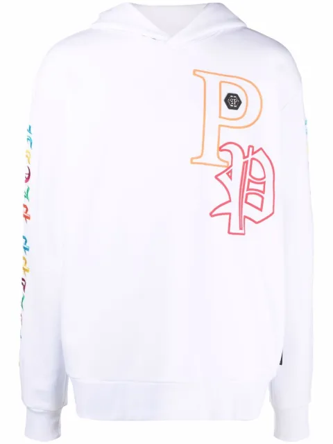 Philipp Plein Gothic Plein embroidered pullover hoodie White PABCUJB0082PJO002N