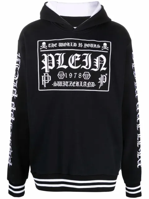 Philipp Plein logo-print pullover hoodie Black PABCUJB0084PJO002N