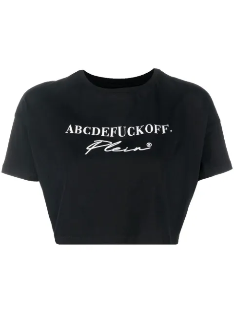 Philipp Plein cotton slogan-print cropped T-shirt Black PABCWTK2474PJY002N