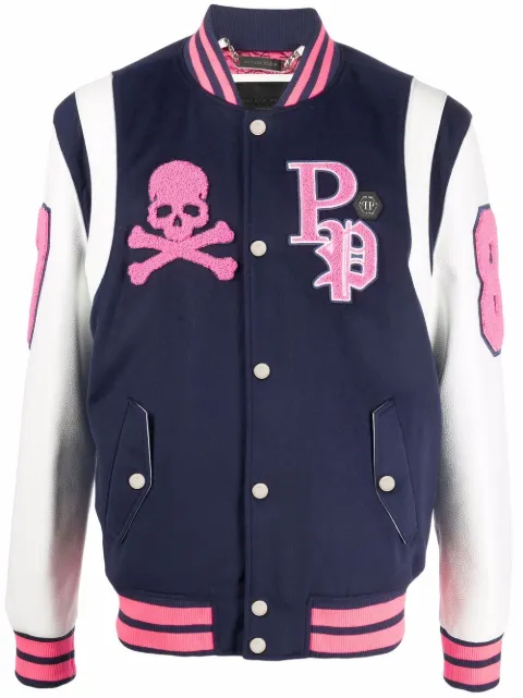 Philipp Plein embroidered-logo varsity jacket Blue PABCMRB1910PTE003N
