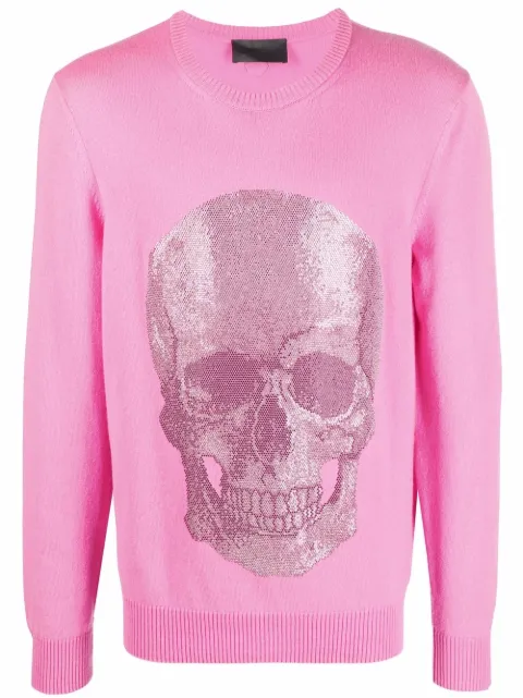 Philipp Plein Iconic Skull crewneck sweater Pink PABCMKO1123PKN002N