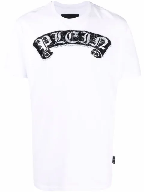 Philipp Plein rhinestone-embellished branded T-shirt White PABCUTK0131PJO002N