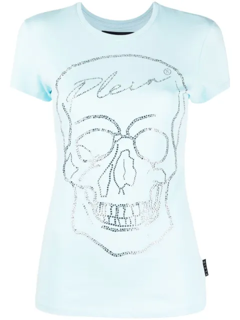 Philipp Plein crystal skull cotton T-shirt Blue PABCWTK2450PJY002N