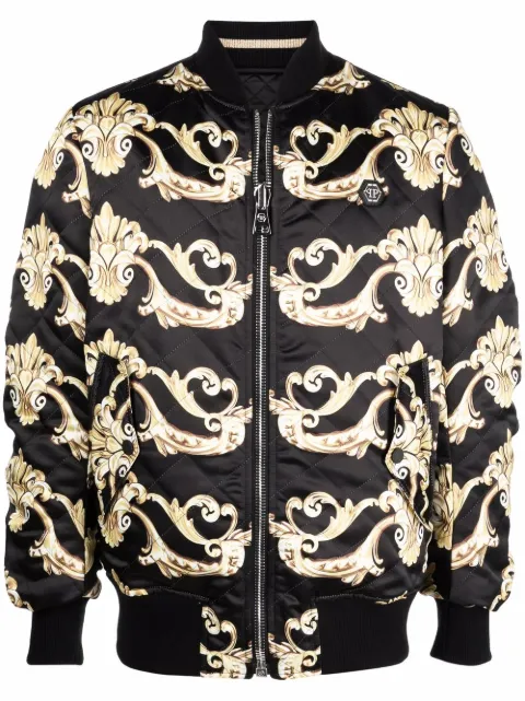 Philipp Plein Gothic-print quilted bomber jacket Black PABCMRB1925PTE003N