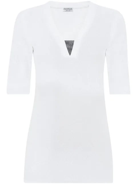 Brunello Cucinelli stretch cotton ribbed jersey top with precious insert White M0TC8EL692C159