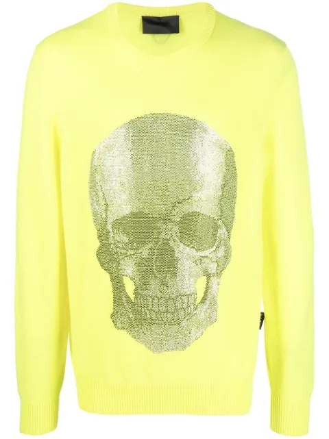 Philipp Plein Skull logo knitted sweater Yellow PABCMKO1123PKN002N