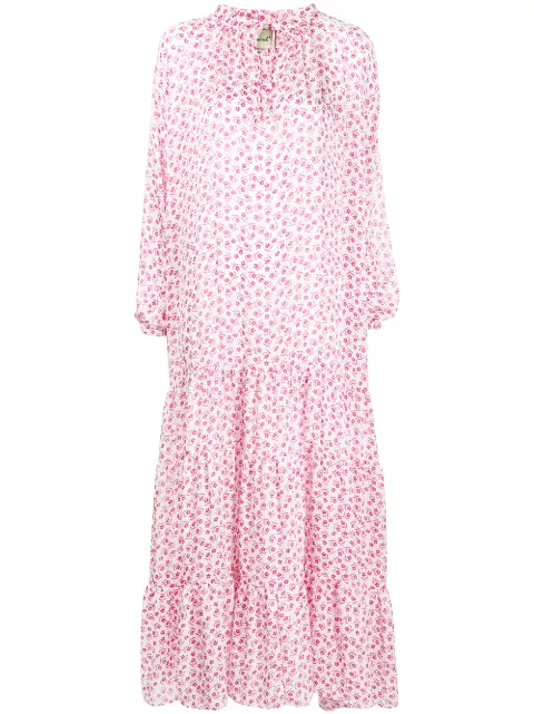Bambah Sandra floral-print smocked kaftan dress White BMRM2250