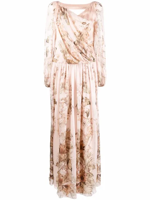 Alberta Ferretti floral-print pleated dress Neutrals A04131630