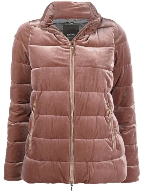 Geox velvet-finish puffer jacket Pink W9428YT2568