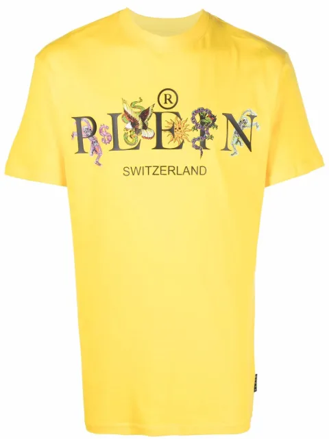 Philipp Plein logo-print cotton T-shirt Yellow SABCMTK5453PJY002N
