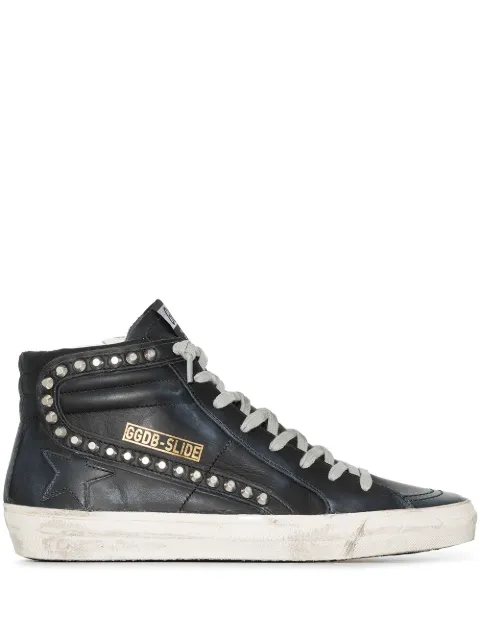 Golden Goose Slide distressed studded sneakers Black GWF00115F000323