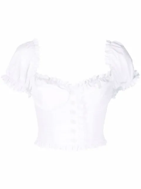Dolce & Gabbana ruffled smock cropped cotton top White F751ATFU5UB