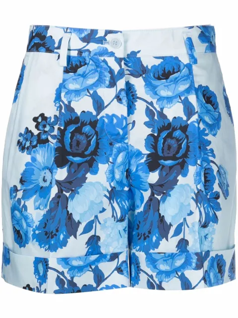 P.A.R.O.S.H. floral-print high-waisted shorts Blue COXYD210114