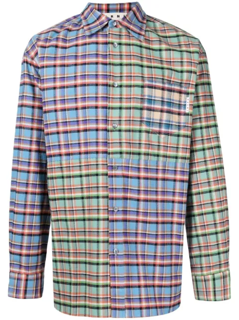 Marni patchwork check-print oversized shirt Blue CUMU0239Q1UTC094