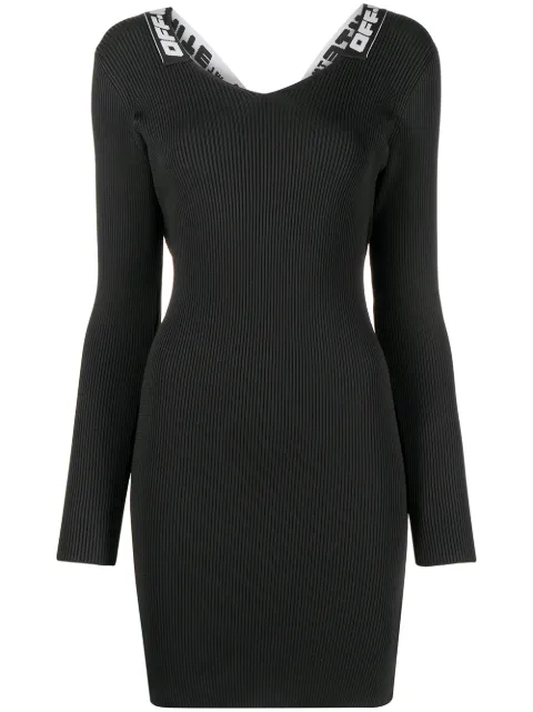 Off-White logo-tape ribbed dress Black OWHI052C99KNI0011009