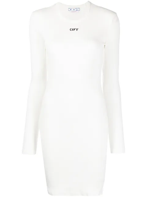 Off-White logo-print long-sleeved mini dress White OWDB367C99JER0010110