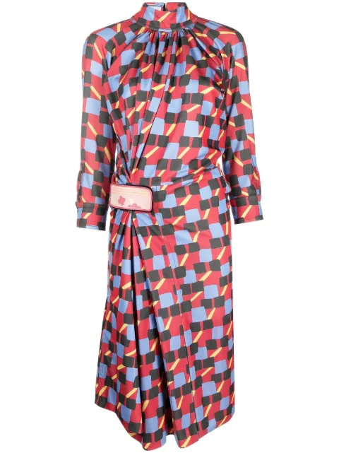 Prada Pre-Owned 1990s geometric-print midi dress Red PRA600AG