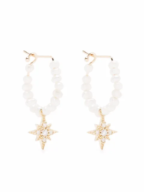 Mizuki 14kt yellow gold diamond star pearl hoop earrings Gold SBE333A