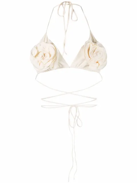 Magda Butrym flower-appliqué bikini top Neutrals 821321