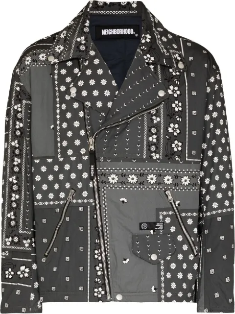 Neighborhood bandana-print biker jacket Grey 221SPNHJKM02