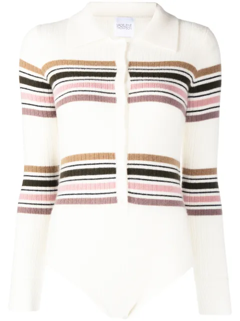 Madeleine Thompson Cetus striped knit bodysuit White RE22BOD01
