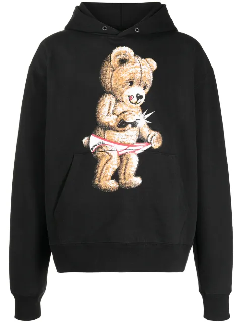 DOMREBEL Snap teddy-print pullover hoodie Black SNAPPUB
