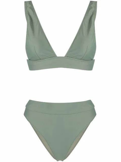 Noire Swimwear high-waisted V-neck bikini set Green NSW332