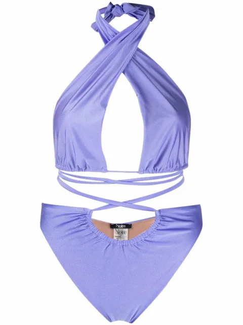 Noire Swimwear lattice-strap halterneck swimsuit Blue NSW258
