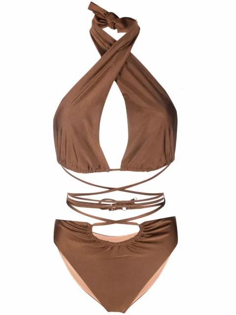 Noire Swimwear lattice-strap halterneck swimsuit Brown NSW257